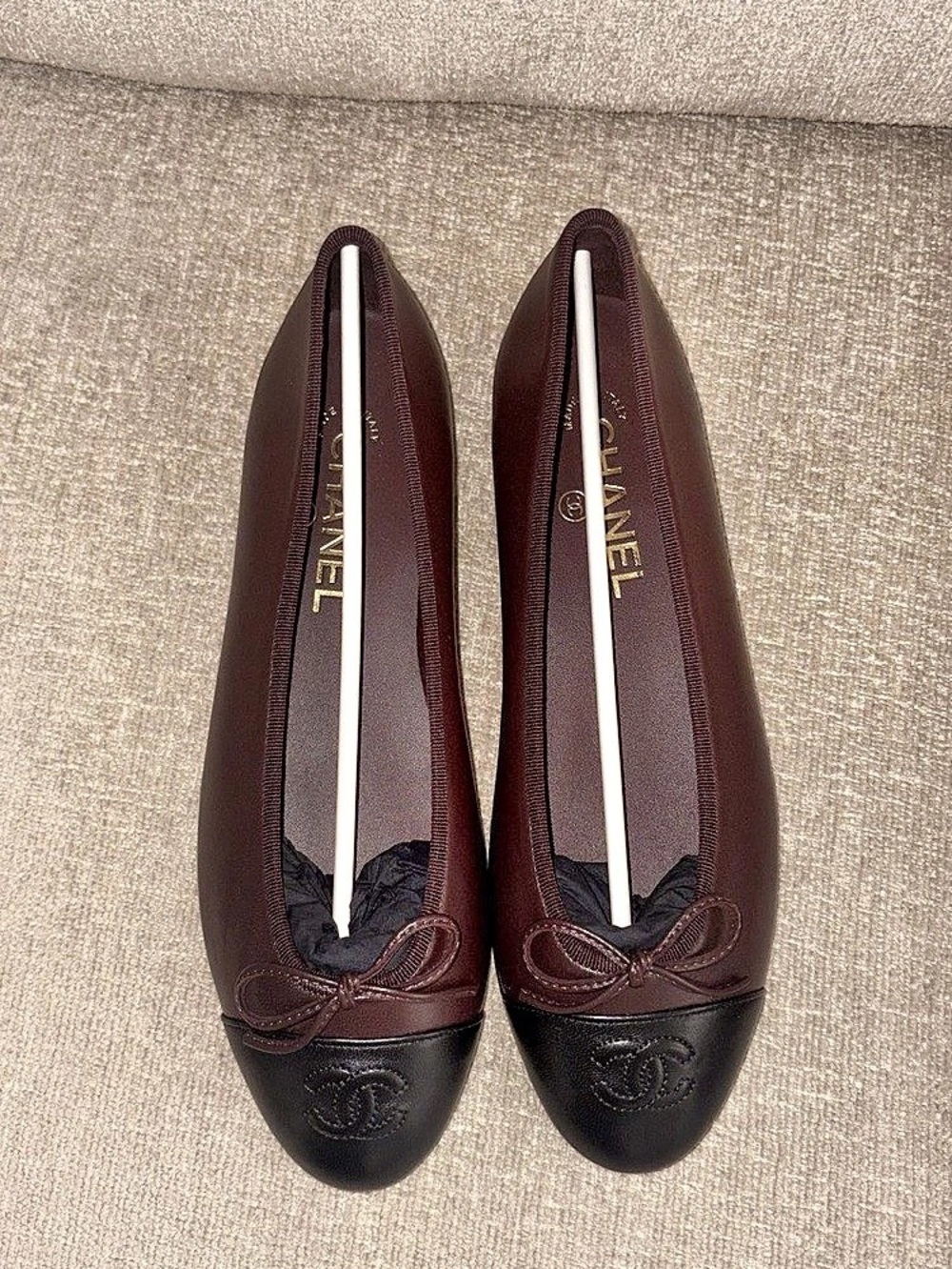 Chanel CC Cap-Toe Ballet Flats Brown & Black